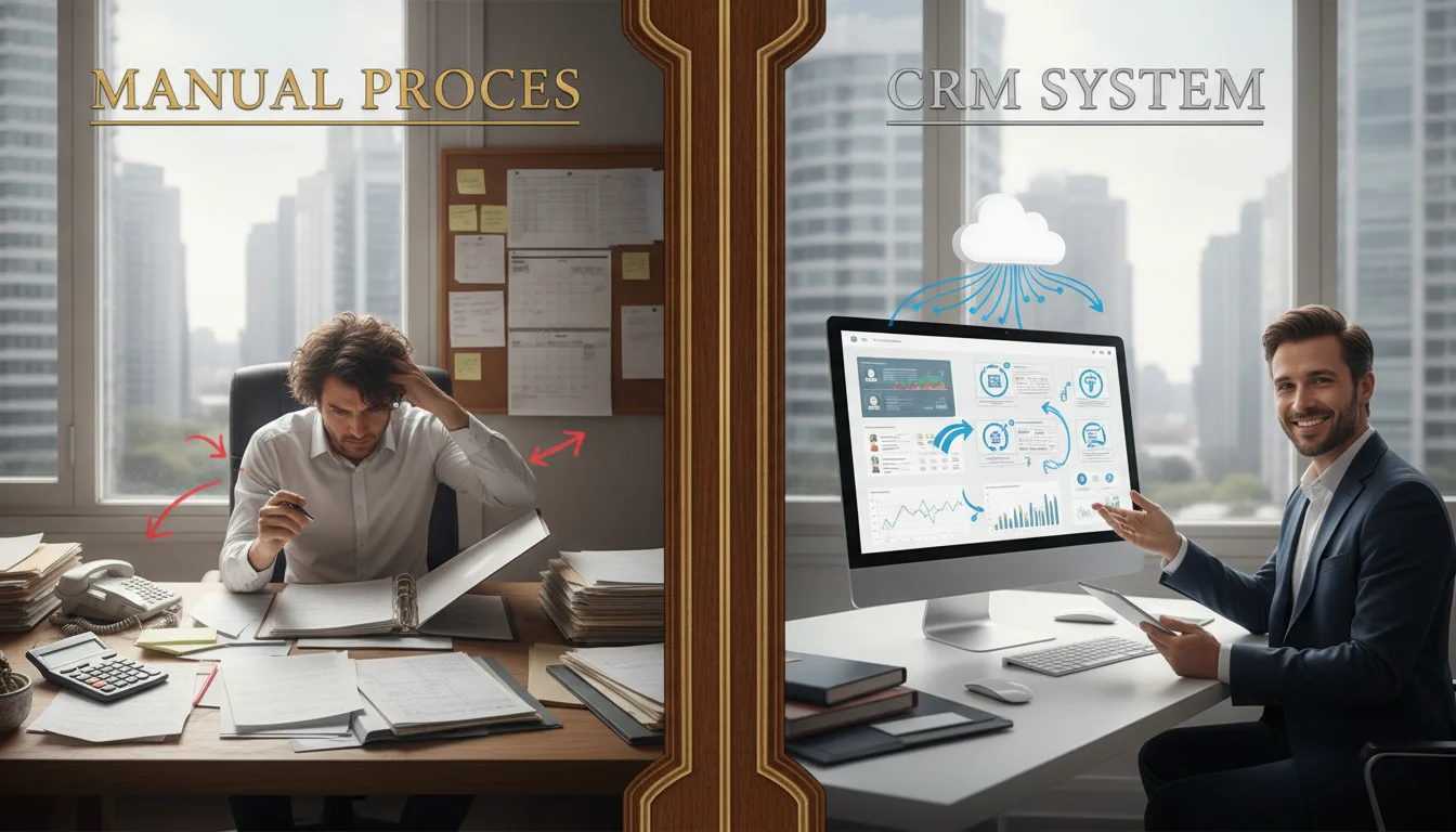 Manual vs. CRM Workflow Comparison Diagram